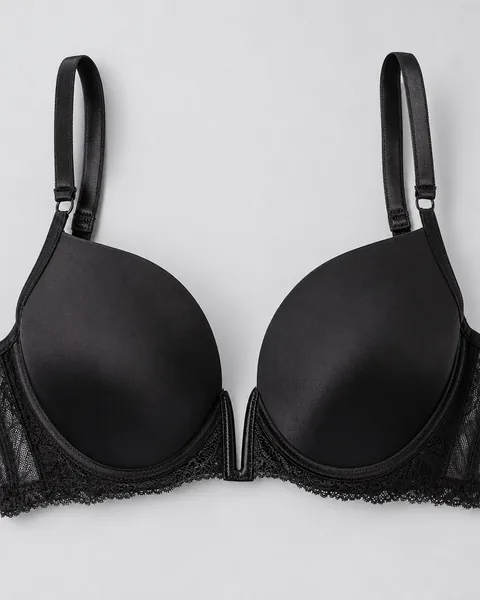 Plunge Push Up Bra in Black, satin push up